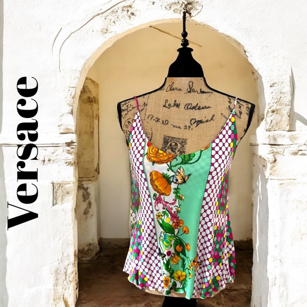 VERSACE Multicolor Floral Fruit Women's Halter Top L